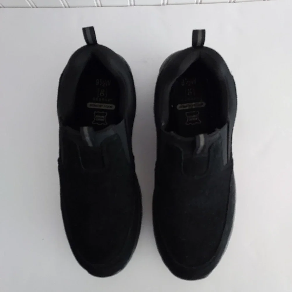 George Mens Black Suede Slip On Shoes Memory Foam Wide Width 9.5W